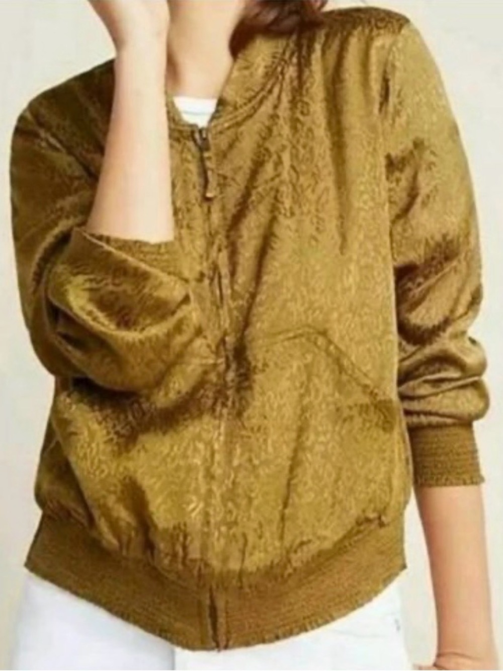 Anthropologie Olive Green Textured Bomber Jacket